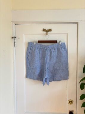 Lands’ End Women’s Light Blue High-Rise Linen Elastic Tie Waist Shorts L (14/16)